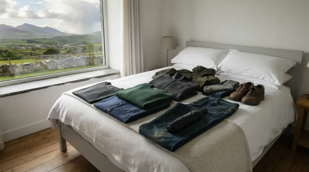 Layered clothing and waterproof jacket for Ireland weather